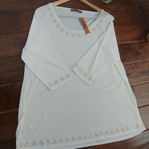 NWT*Belldini Winter White Gold Embellished Blouse